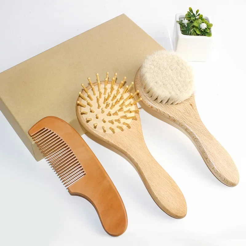 

Newborn Baby Wool Brush Set Children's Care Wooden Comb Massage Airbag Comb, Baby Shampoo Comb Portable Bath Brush Comb for Kids