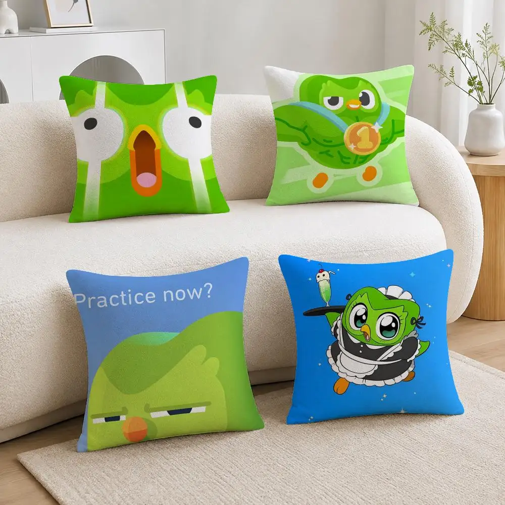 Education Brand Duolingo Cushion Cover Soft Plush Cushion Covers Fluffy Throw Pillow Cases for Sofa Bedroom Home Decor