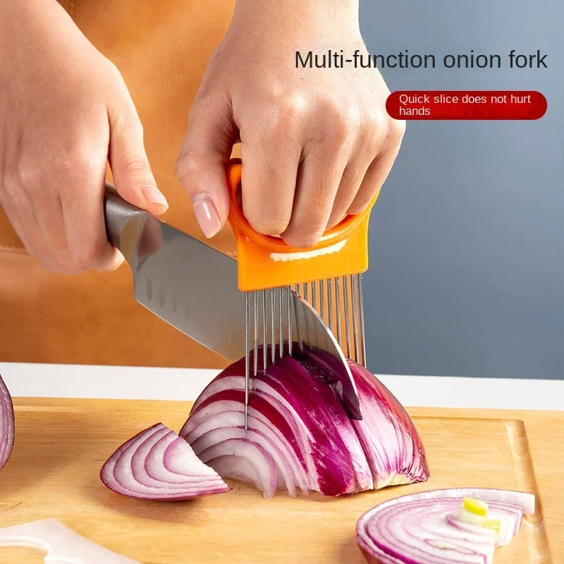 New Insertion Tender Meat Needle Vegetable Slicing Fixator Kitchen Stainless Steel Heart-shaped Onion Fork Multifunctional Tool