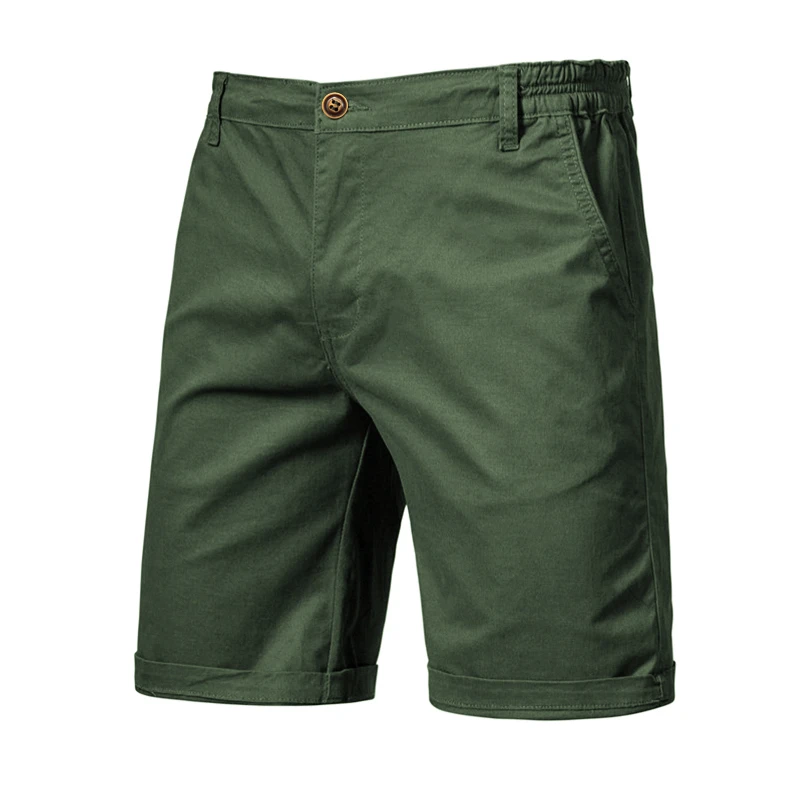 2021 New Summer 100% Cotton Solid Shorts Men High Quality Casual Business Social Elastic Waist Men Shorts 10 Colors Beach Shorts image 3