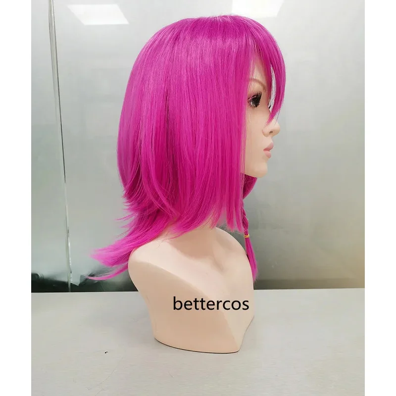 Pelucas de Cosplay Danganronpa V3 Kazuichi Souda, peluca de pelo sintético corto rosa impactante resistente al calor + gorro de peluca