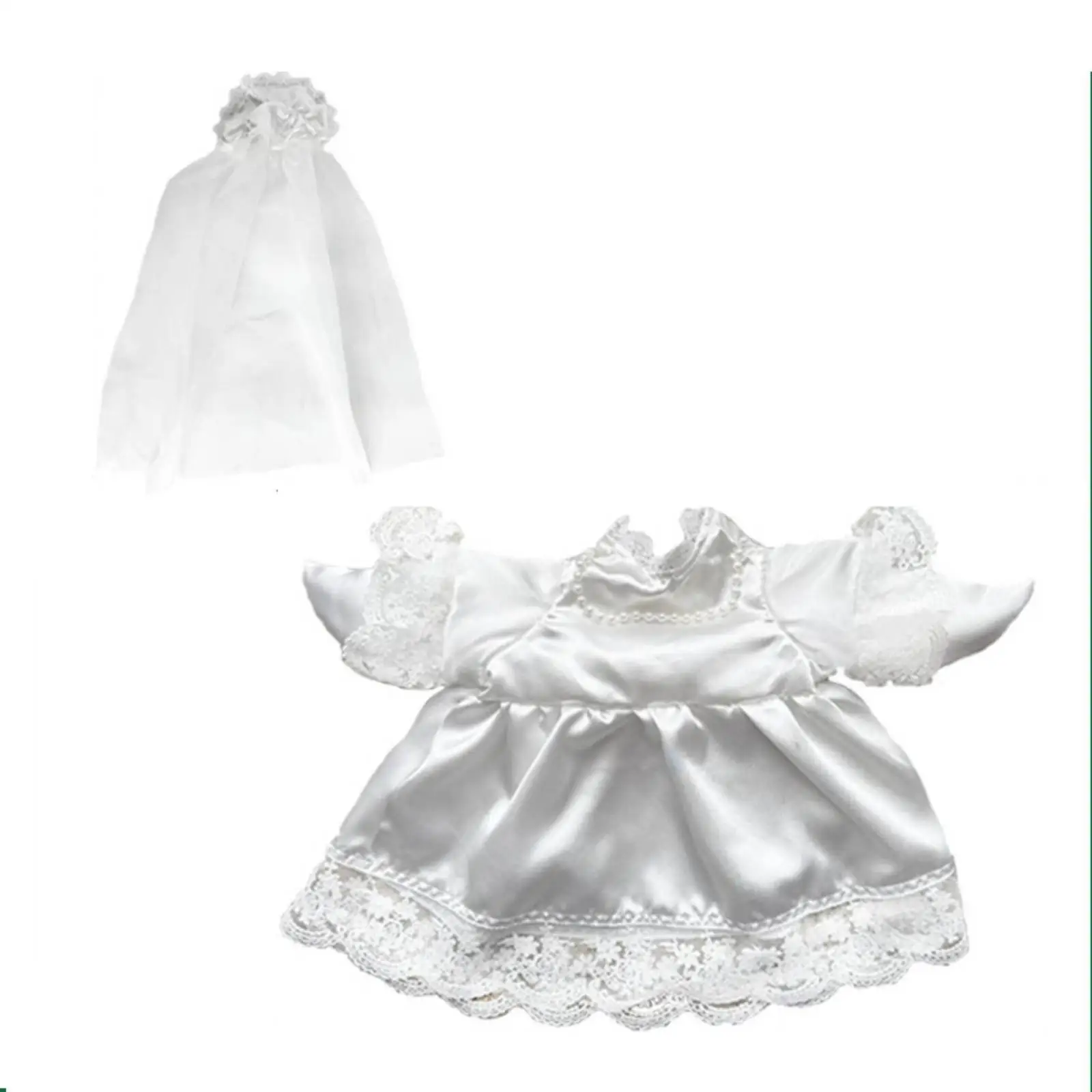 Decorative Porch Goose Bride Clothes White Satin Wedding Dress with Lace Trim Headpiece for 23 Inch Outdoor Statue Seasonal
