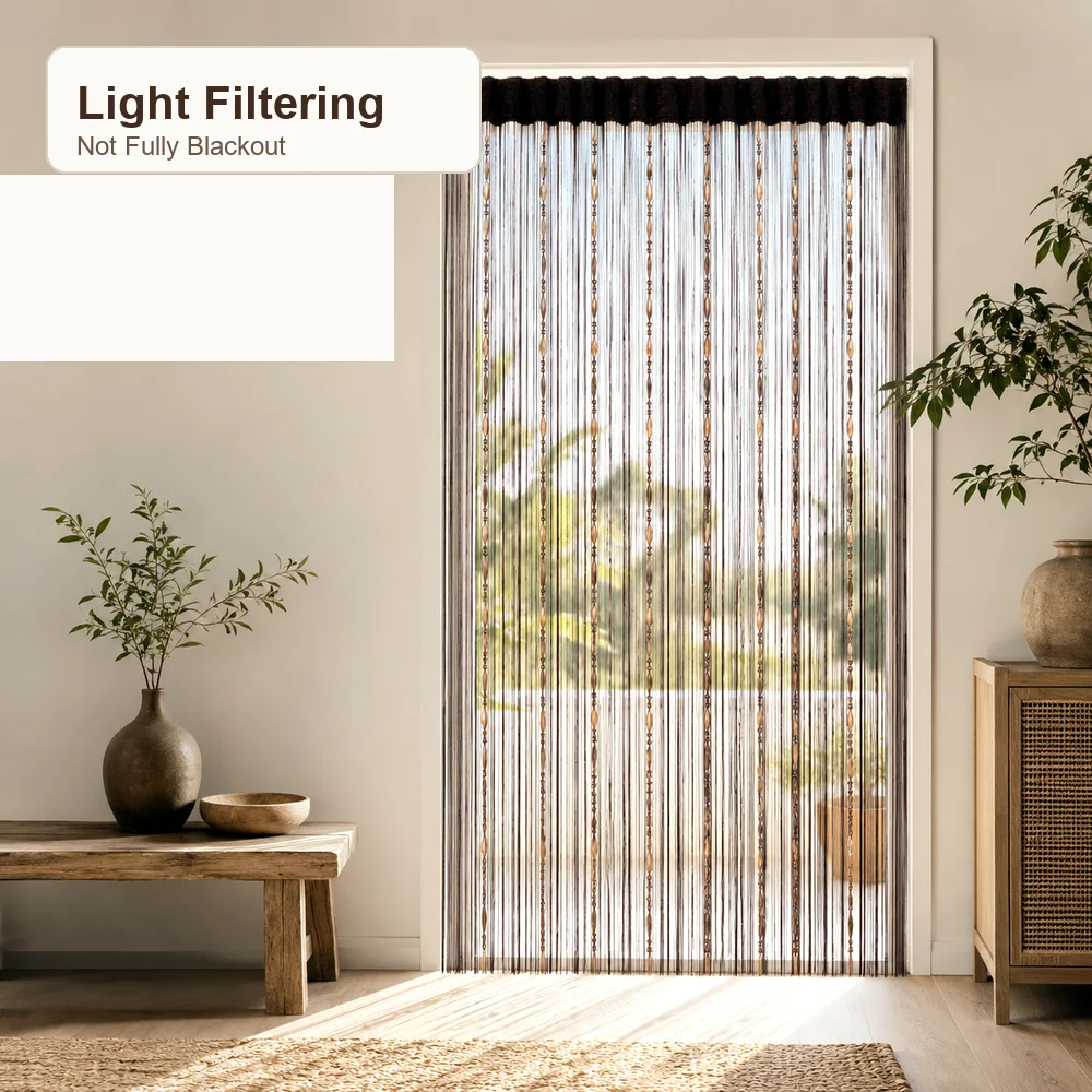 Zoe Decorative String Curtain For Doorway With Bead Accents 39 X 79 Inch Rod Pocket Tassel Fringe Room Divider Light Filtering Panel For Bedroom Closet Living Room Wedding Backdrop