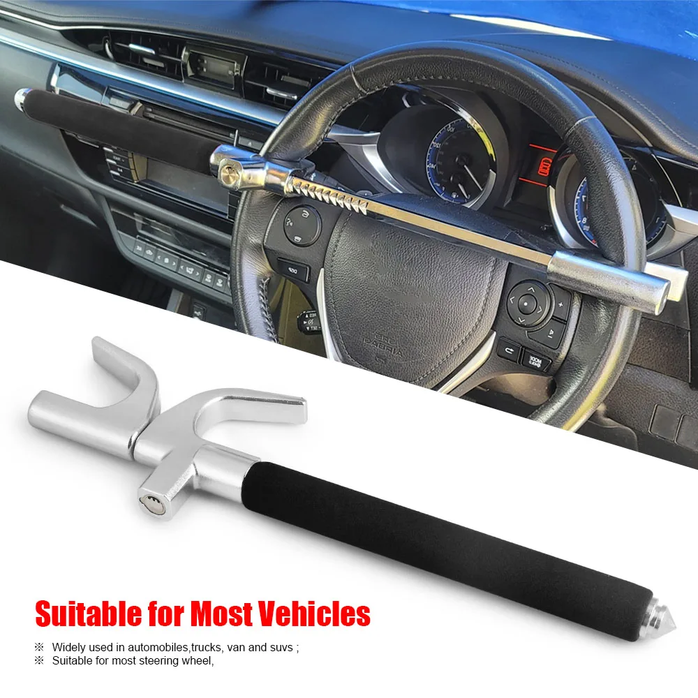 Universal Car Anti-Theft Steering Wheel Lock Adjustable Reinforced Wheel Safety Lock With Emergency Hammer＆Keys For Truck SUV