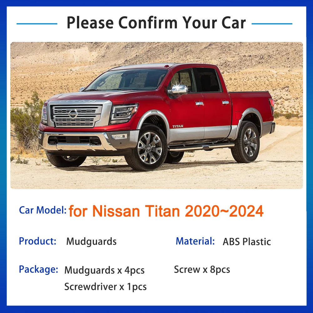 for Nissan Titan 2020 2021 2022 2023 2024 A61 Accessories Mudguards Upgrade Anti-splash Guards Front Rear Wheels Fender Mudflap