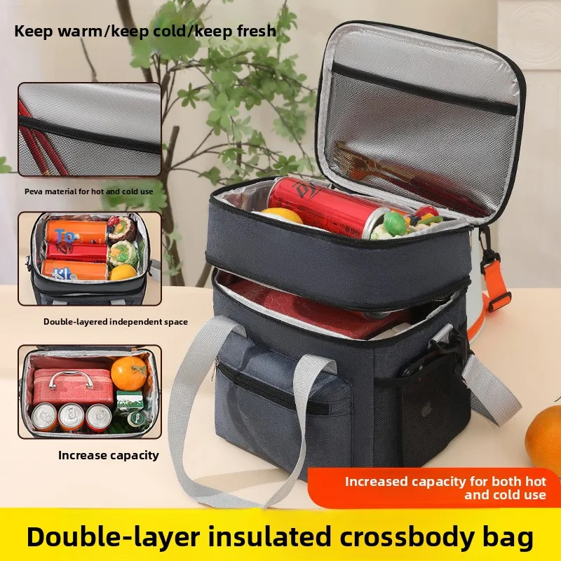 

Insulated Lunch Bag with Shoulder Strap - Double-Layer Thermal Food Carrier, Leakproof & Waterproof for Picnics, Office,Outdoor
