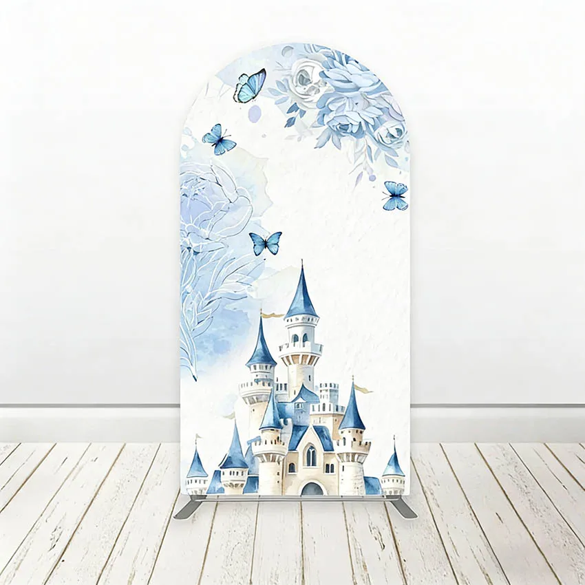 Mehofond Custom 2-Sided Quinceanera Blue Dress Castle Princess Girls Birthday Party Cover Chiara Arch Background Decor Backdrop