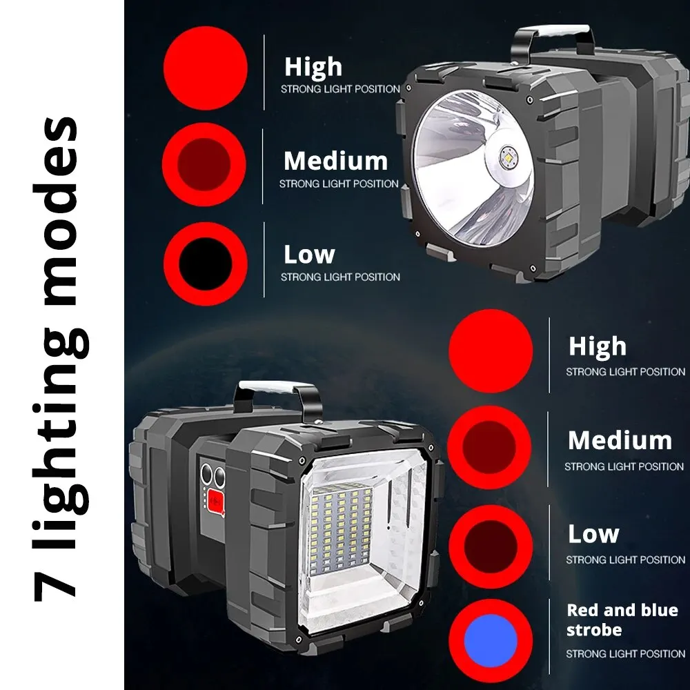 캠핑용 고출력 LED 손전등, 충전식 스포트라이트, 더블 헤드, 강력한 램프 비드, 방수