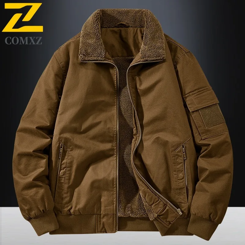 

COMXZ Mens Bread Jacket Turndown Collar Camping Trip Cold Resistance Travel Shooting Padded Jacket Loose Fit Winter Padding