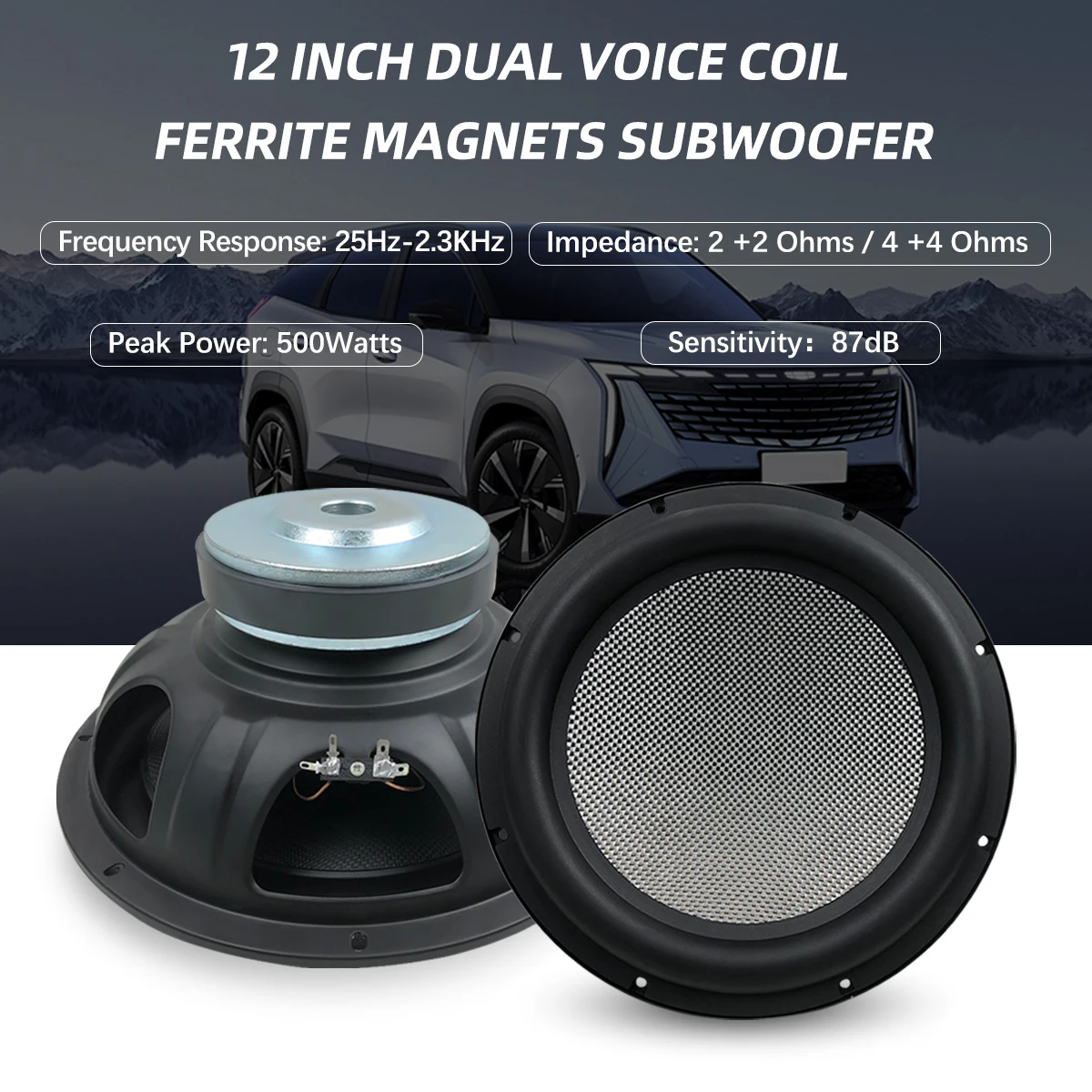 RMS Power 200W @10Inch /250W @12 Inch optional Dual Coil Car Subwoofer Aluminum Basket Ferrite Magnet Fiber Cone  for car Audio