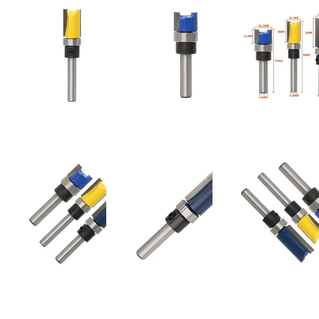 

3Pcs Professional Flush Trim Router Bit With Bearing For Woodworking And DIY D2RD