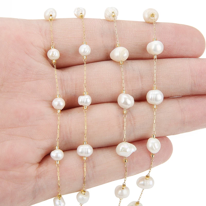 1 Meter Stainless Steel Real Natural Pearl Beaded Chains DIY Necklaces Bracelets Findings Supplies Jewelry Making Accessories