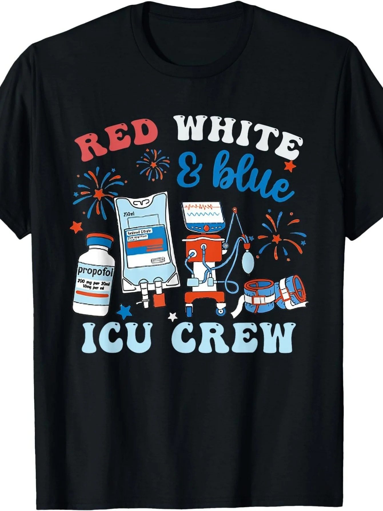 Red White Blue ICU Nurse Crew 4th of July Independence Day T-Shirt