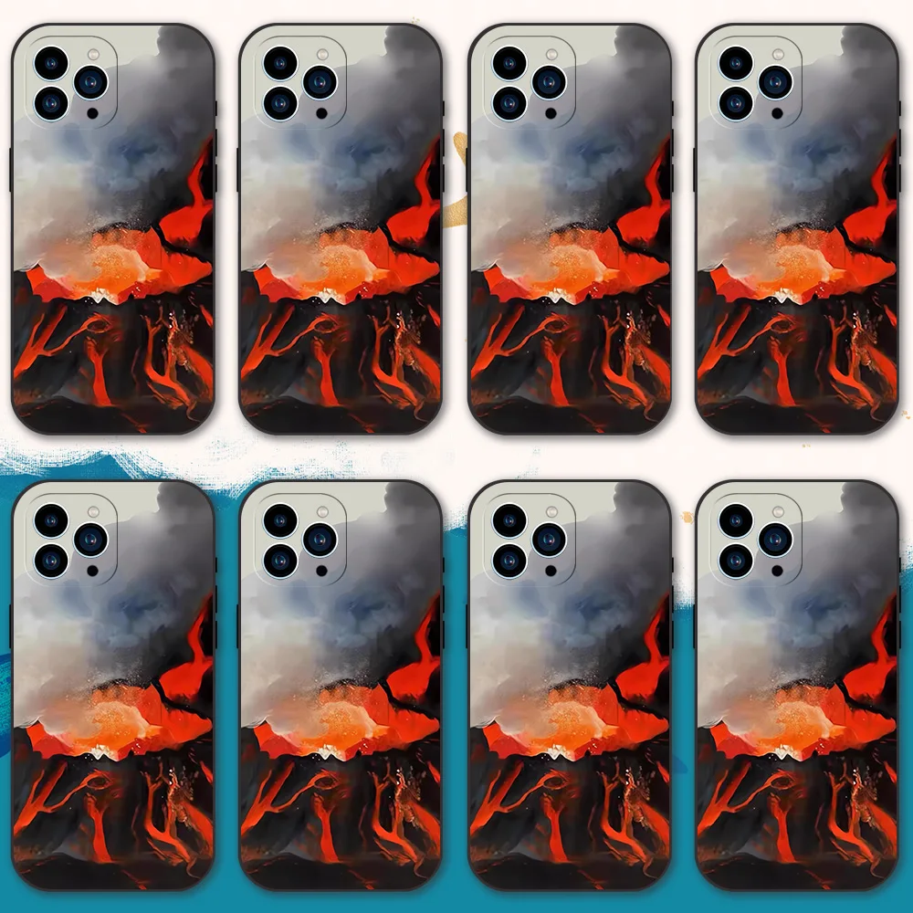 Art color painting of volcanic slurry Phone Case for iPhone 12 11 13 14 15 16 Max Pro Plus Black Soft Silicone Cover