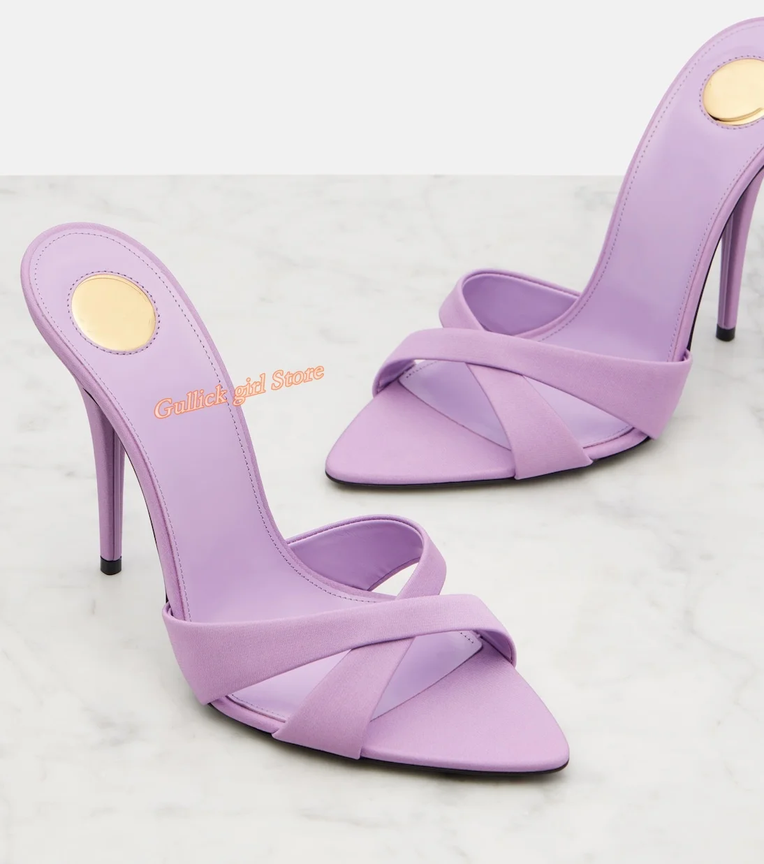 

Cross Strap Pointy Toe Slipper Stiletto Thin High Heel Slip On Runway 2026 Summer Women Dress Shoes Suede Purple Orange Shoes