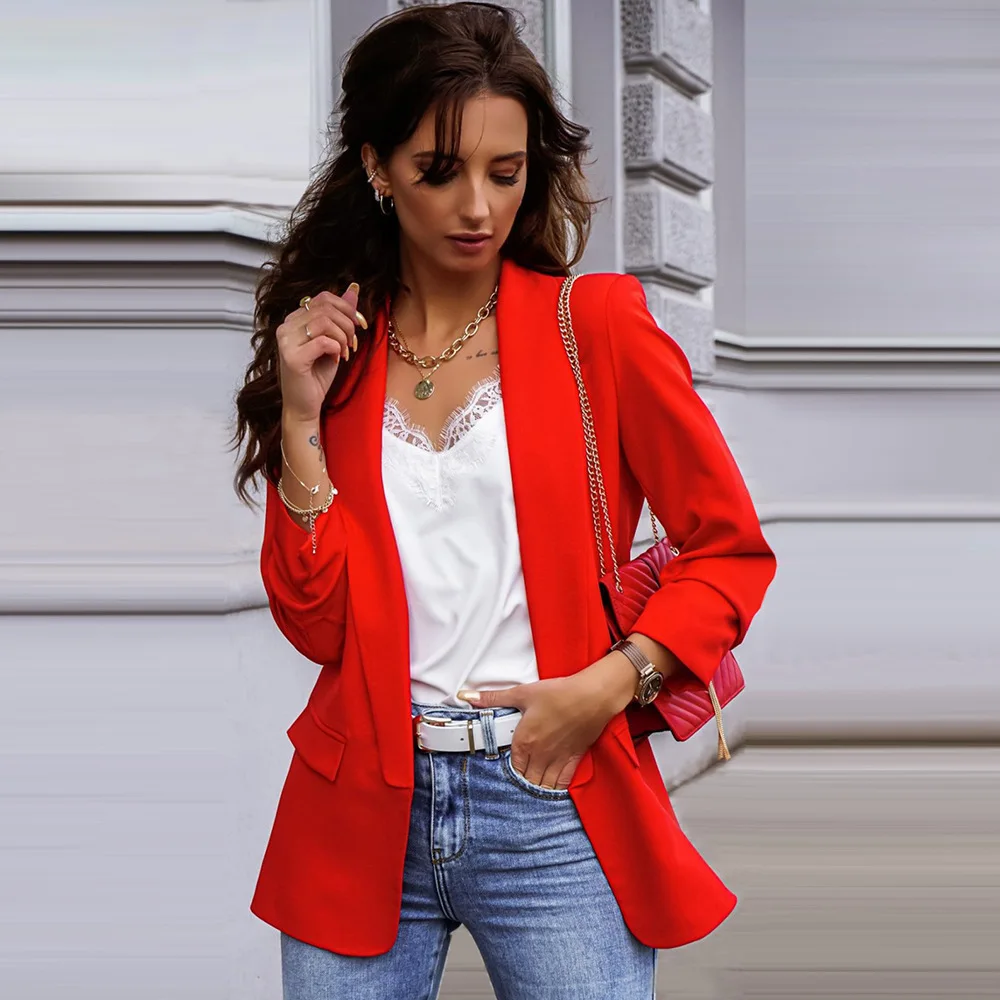 

Spring Autumn Women's Long Sleeve Suit Blazer Elegant Professional Slim Fit Jacket Coat