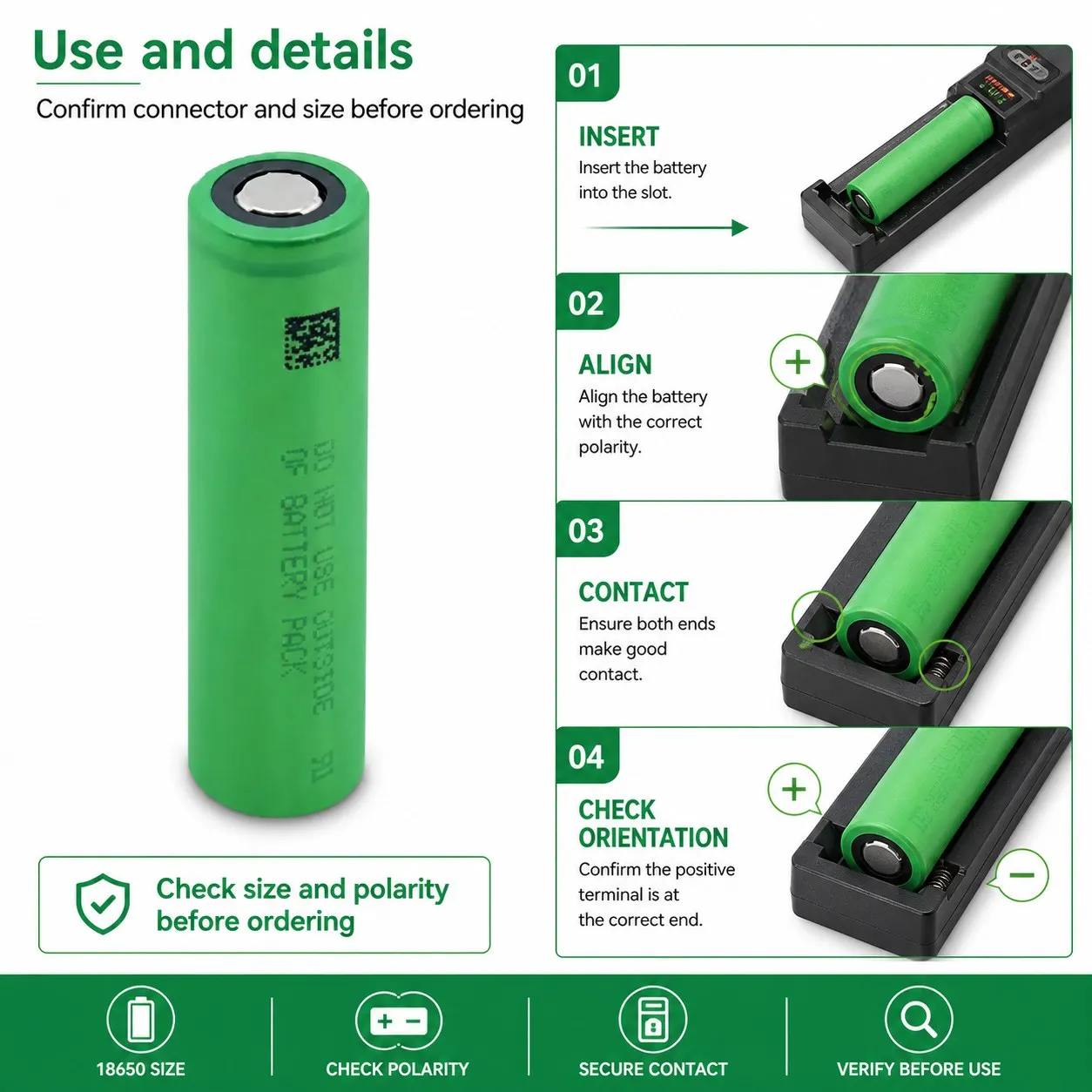 VTC6 3.7V 3000mAh 18650 Li-Ion Rechargeable Cell Battery for Pack Flashlight Toy Repair Multi Quantity Connector Match Repair