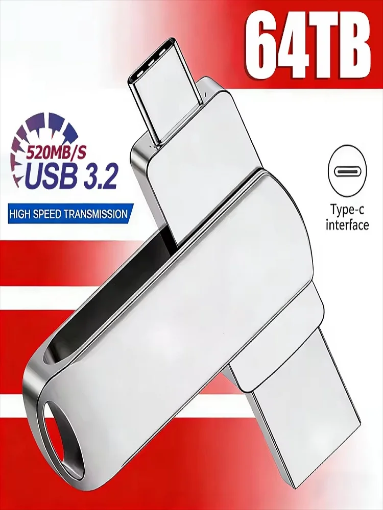 Nowy dysk USB 3.2 o szybkości 520 MB/s, szybki pendrive 2w1 Type-C OTG, wodoodporny, duża pojemność do przechowywania danych w telefonie, komputerze PC. — zdjęcie produktu 7