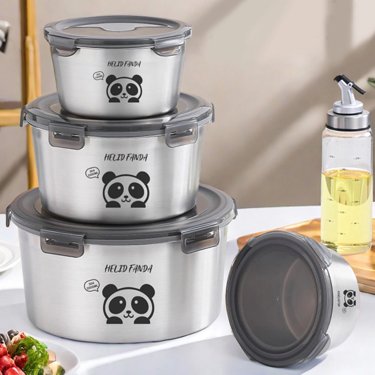 WORTHBUY 304 Stainless Steel Food Storage Box With Lid Reusable Refrigerator Sealed Fresh-Keeping Box Food Storage Container
