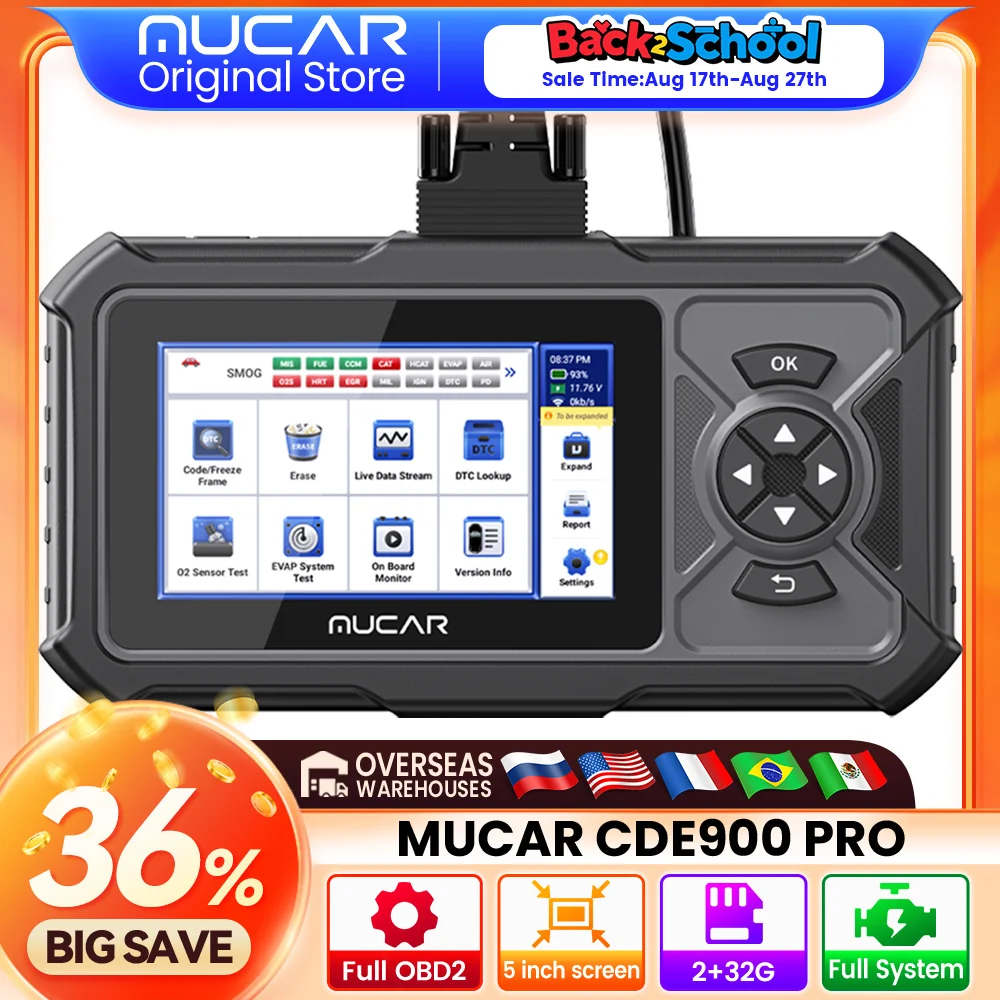 MUCAR CDE900/CDE900 PRO OBD2 Strumento diagnostico automatico Strumenti scanner per auto Sistema completo 28 Reset Lettore di codici Strumento di scansione 2 + 32G WIFI Aggiornamento