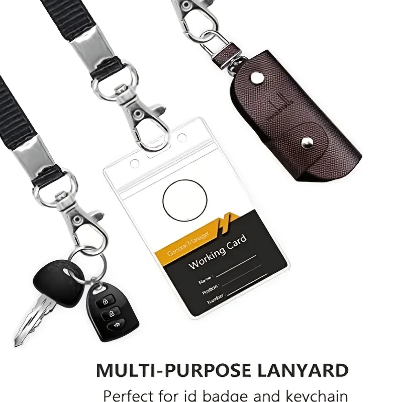 12pçs porta-cartões de crachá transparente à prova d'água com cordão, capa de cartão de identificação de plástico com zíper resselável para escritório e escola