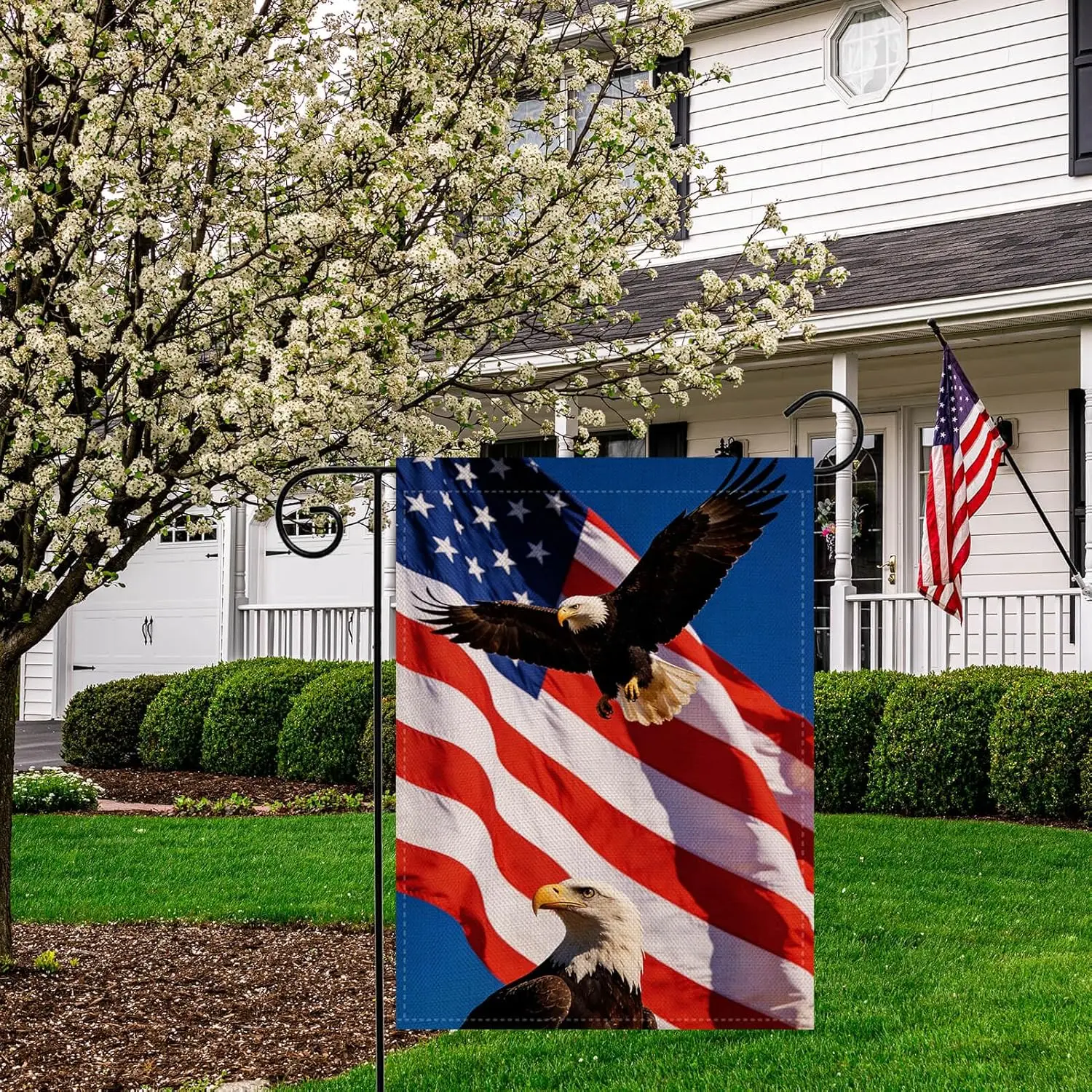 Patriotic Stars and Stripes Eagle Garden Flag 12.5x18 Inch Double Sided, USA 4th of July Memorial Day Independence Day Yard jjp