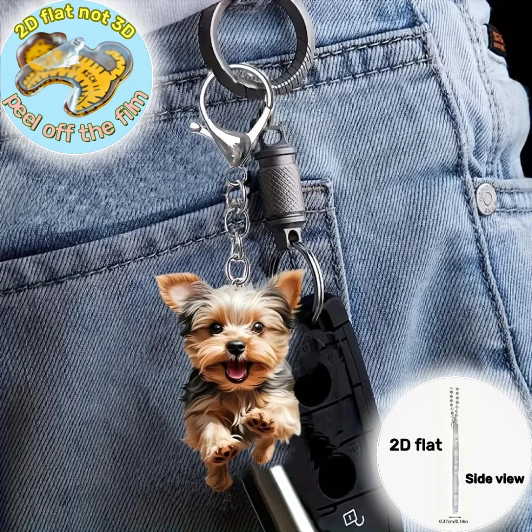 2D Running Yorkshire Terrier Keychain Cute York Puppy Acrylic Pendant Flat Ornament,Decor for Car,Wallet,Home,Festive,Party,Gift
