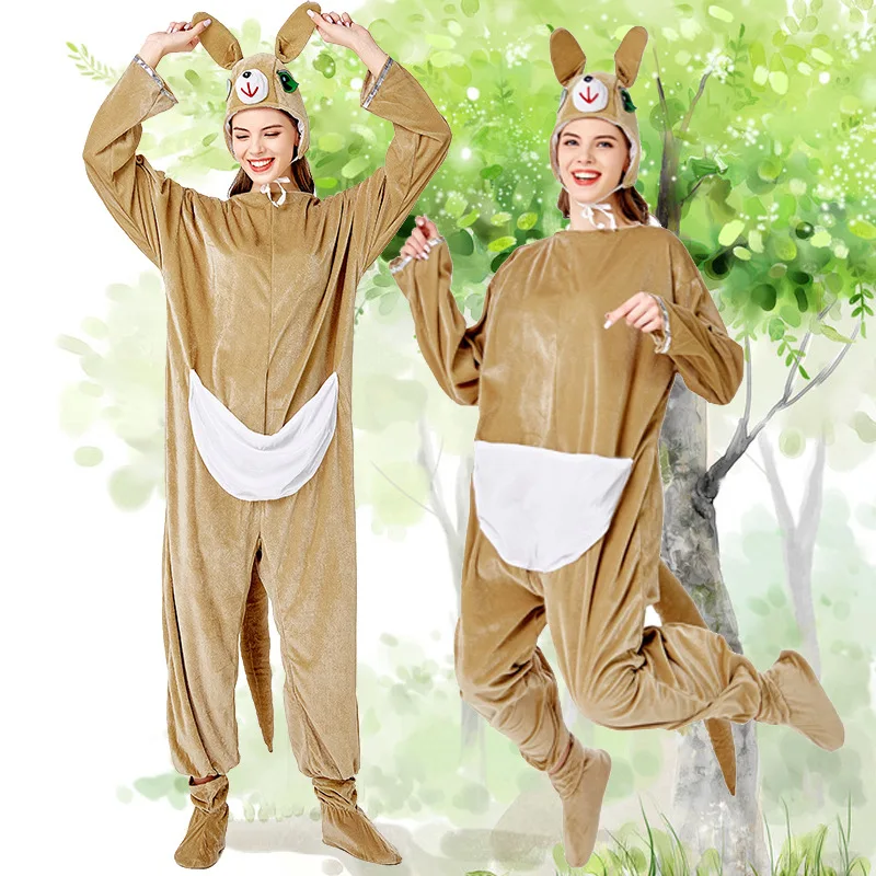 

Взрослый женский костюм животного на Хэллоуин, костюм-кенгуру, шляпа, комбинезон, комплект одежды для ролевых игр, женский модный традиционный...