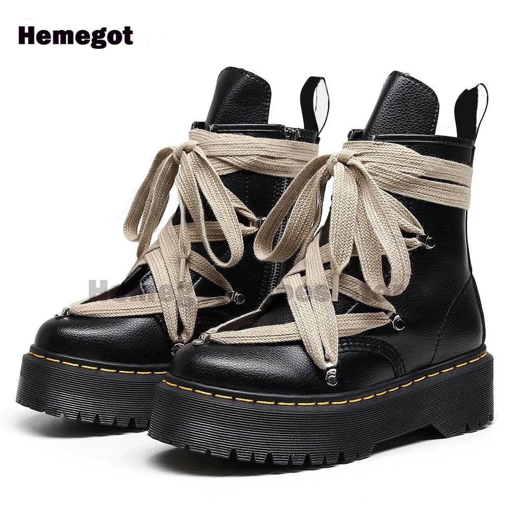 Cross Straps Men's Boots Punk Street Platform Shoes Black Height Increasing 2024 Niche New Arrival Neutral Trendy Handmade Botas