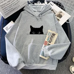 Black Cat Gaze Cartoon Hoodie Anime Print Cute Sweatshirt Funko Pop Casual Clothing Moletom Kawaii Pullovers Soft Comfortable