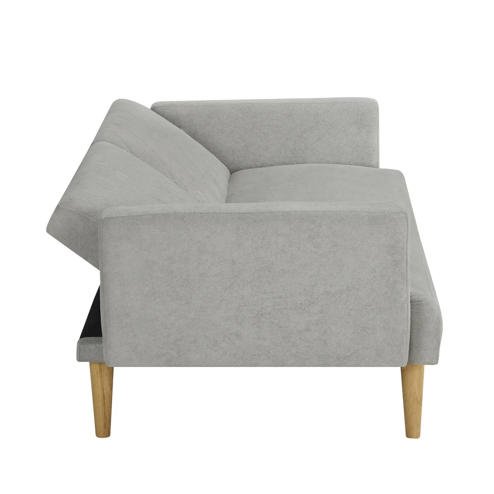 European Adjustable 2 Seat Futon Sofa Bench Sofa Bed Converted to Single Bed with Wooden Legs for Office