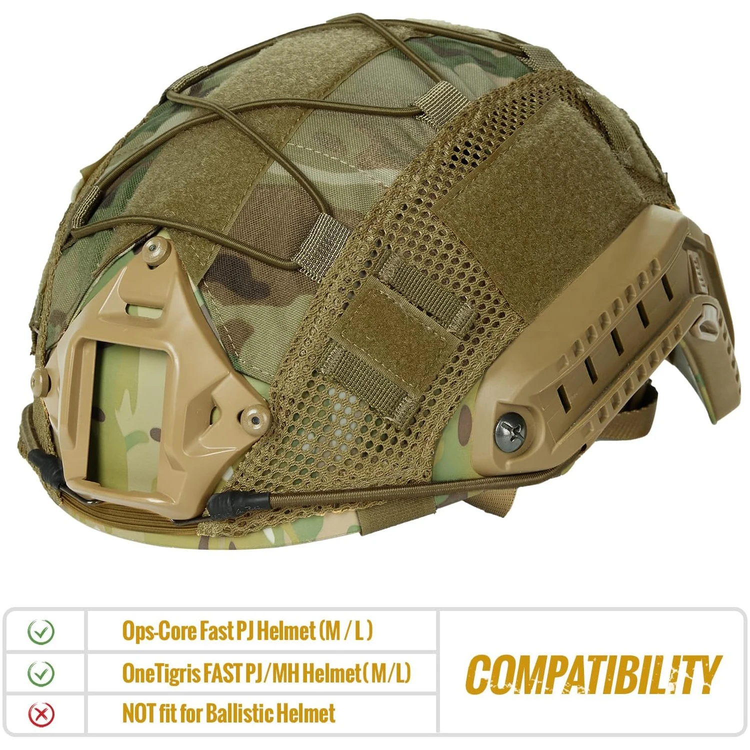 BOOIU Tactical Helmet Cover for MH PJ BJ OPS-Core Fast Helmet Airsoft Paintball Helmet Cover Hunting CS Camo with Elastic Cord