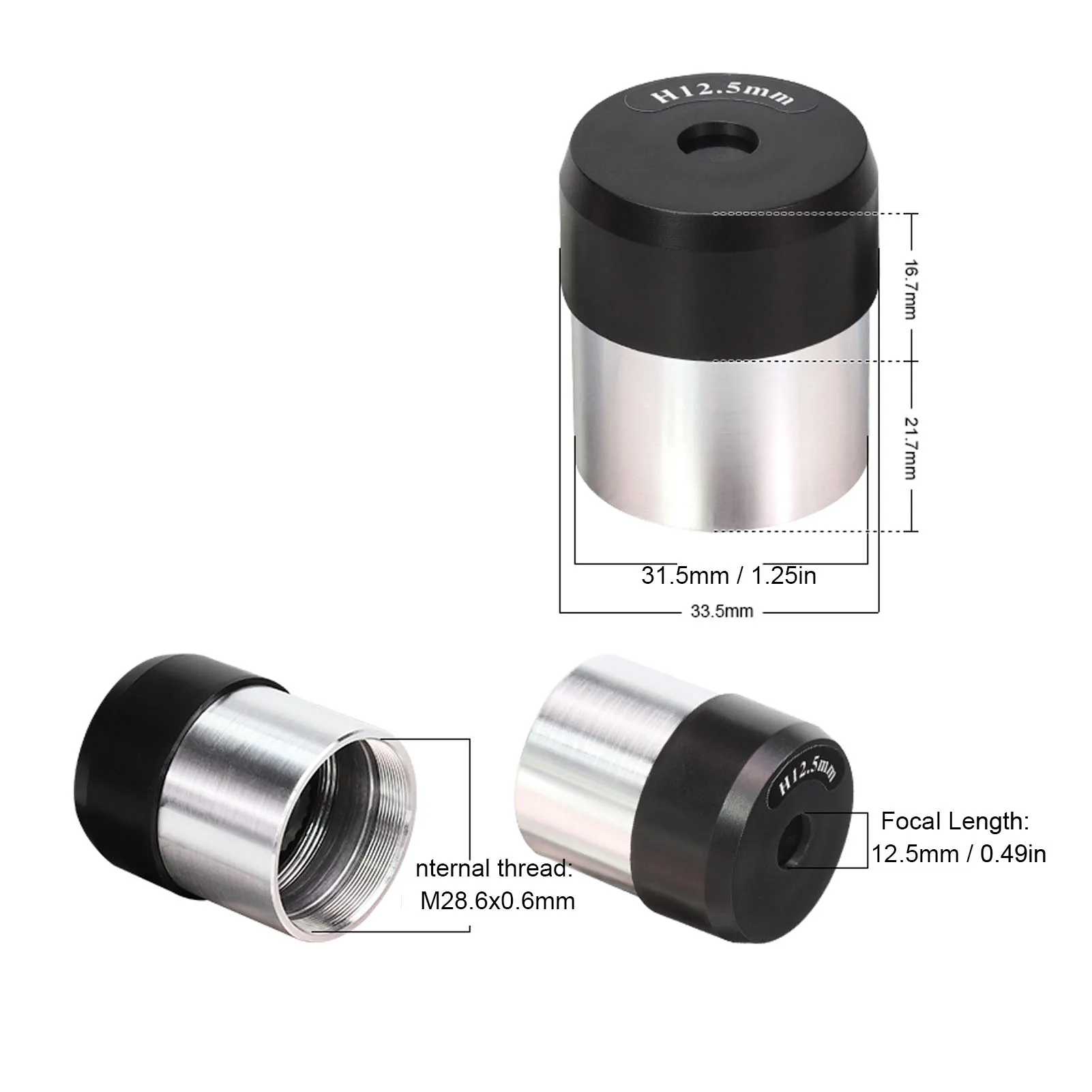 Окуляр астрономического телескопа, оптическое стекло из алюминиевого сплава, 1,25 дюйма, H12,5 мм, окуляр для аксессуаров, линза окуляра телескопа