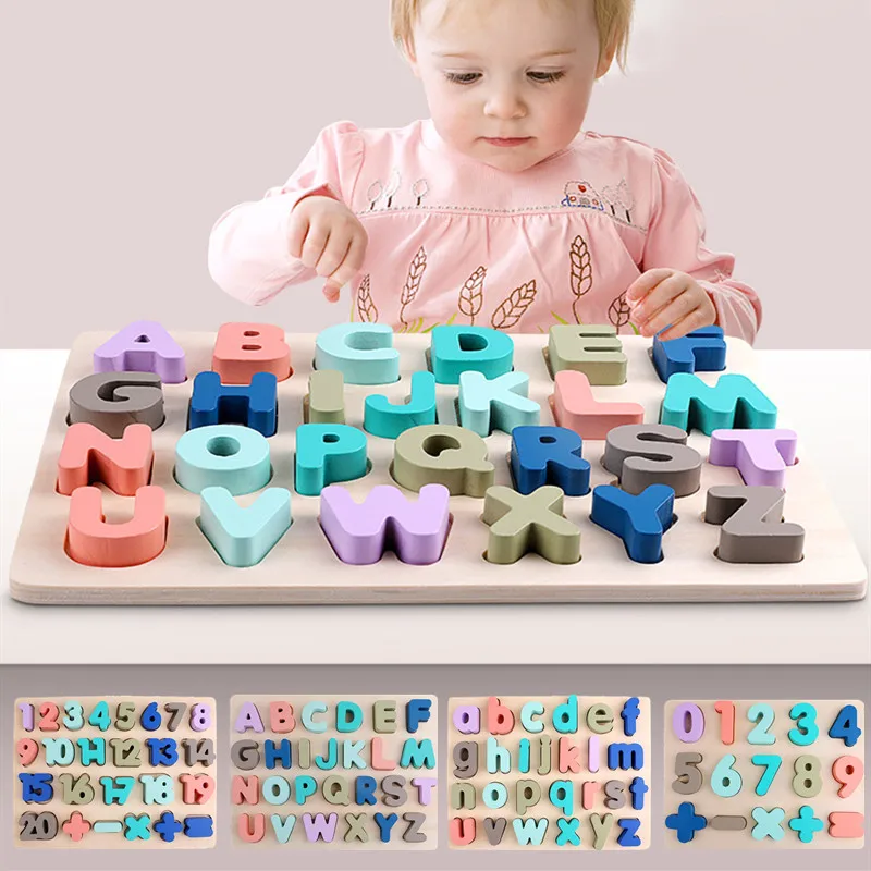 유치원 아기 숫자 및 문자 인식 퍼즐 장난감 안전한 나무 수학 장난감 유아 조기 학습 교육용 장난감