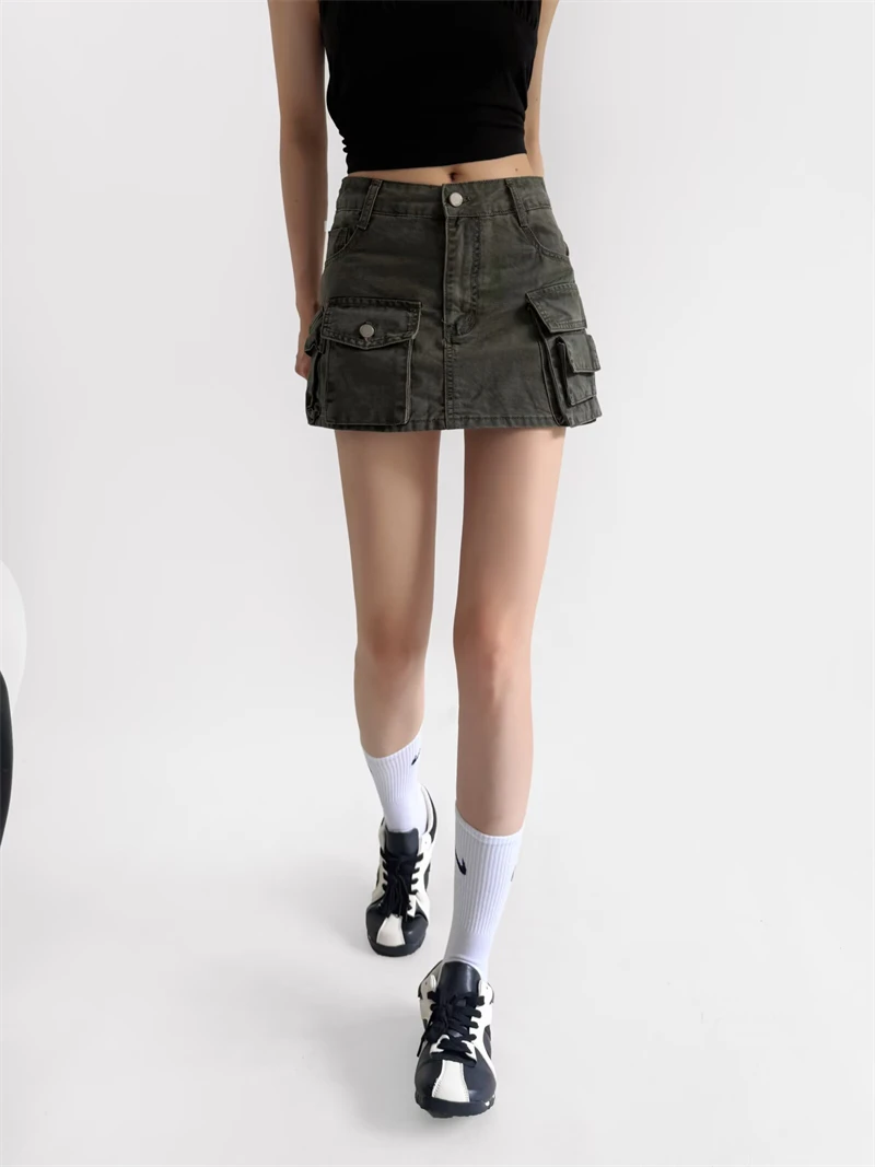 Casual Distressed Denim  Skirt for Women High Waist A-Line Skort Anti-Light Cotton Material No-Pocket Girls Summer