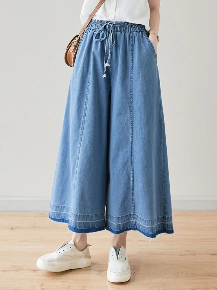 

Новые летние тонкие широкие джинсы, женские повседневные свободные брюки с высокой талией, девять полных мм, джинсовые брюки, брюки, юбка