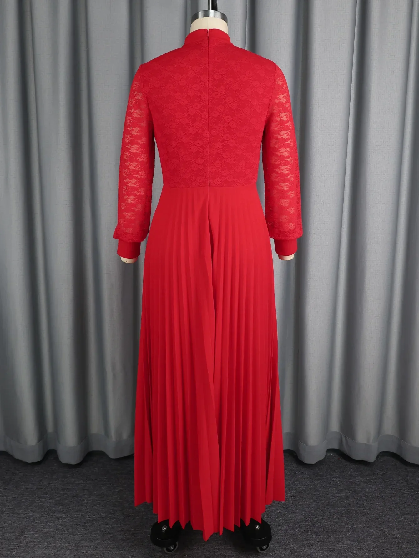 Elegant Plus Size African Dresses for Women Autumn Long Sleeve Red Lace Party Evening Long Maxi Dress Dashiki Africa Clothing