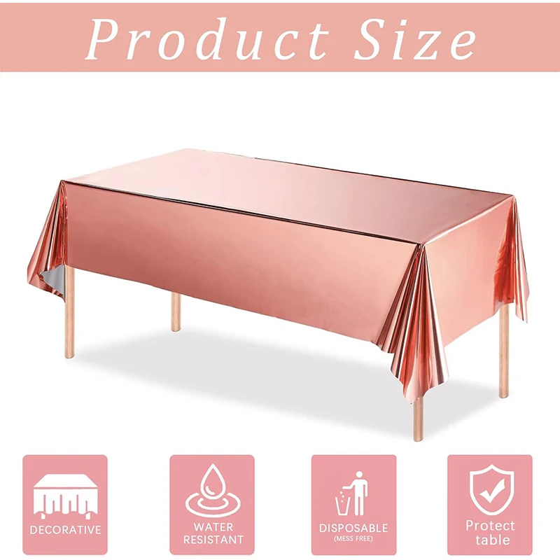 Rose Gold Tablecloth Plastic Table Cover 137 X 183 Cm Rectangular Table Cover Metallic Silver Wedding Birthday Party Supplies
