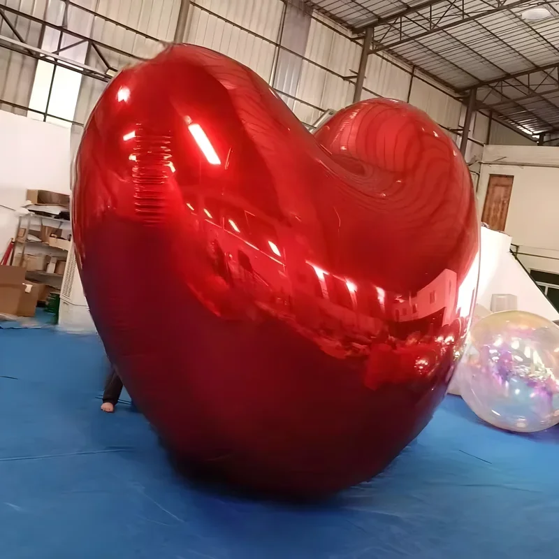 Gigantische opblaasbare spiegelbol rood roze zilver hart verblinden chroom pvc harten vorm ballon voor feest Valentijnsdag decoratie