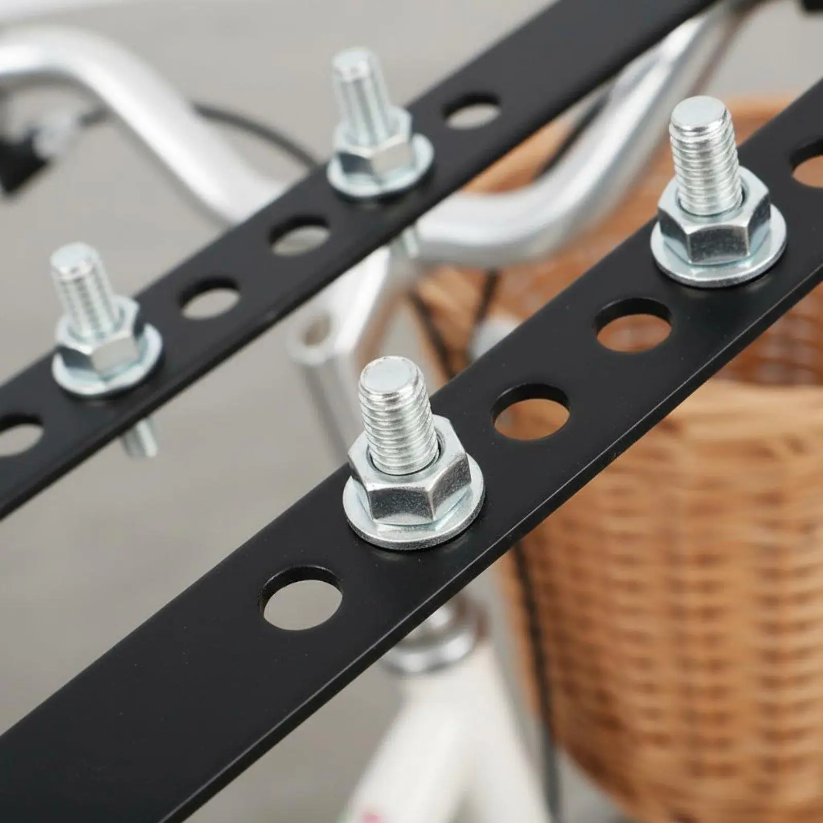 Bicycle Basket Iron Mount Adjustable Multi Hole Front Handlebar Rack Universal Fit Storage for Daily Commuting