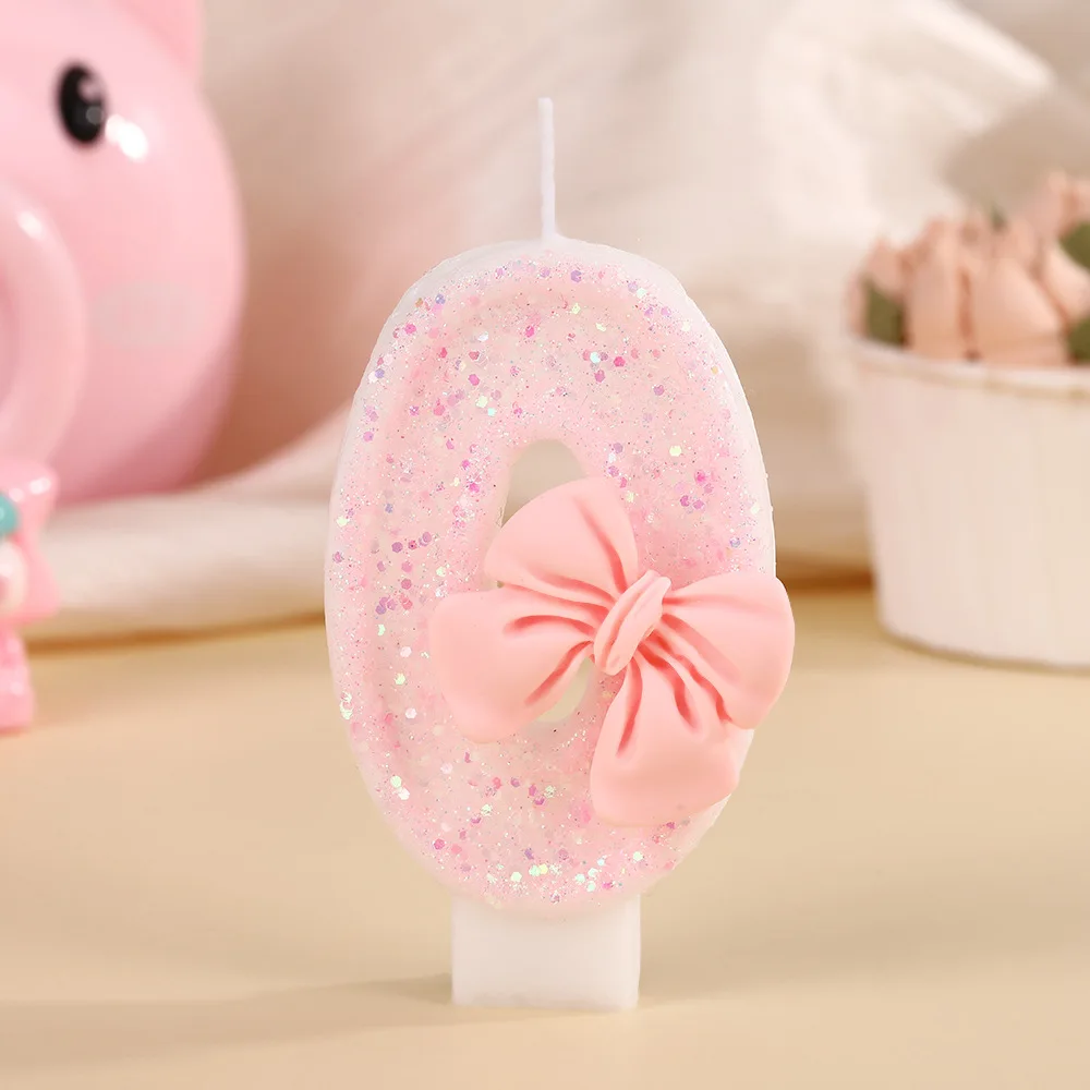 

Cute Pink Bow Princess Digital Children's Birthday Candle Decoration Cake with Atmosphere Layout Plug-in