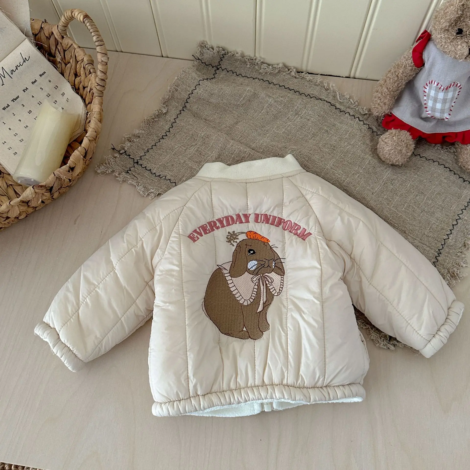 Chaqueta con bordado de dibujos animados para niños, abrigo cálido de felpa de algodón grueso, ropa de abrigo para niños, abrigo de invierno para niñas, Otoño e Invierno