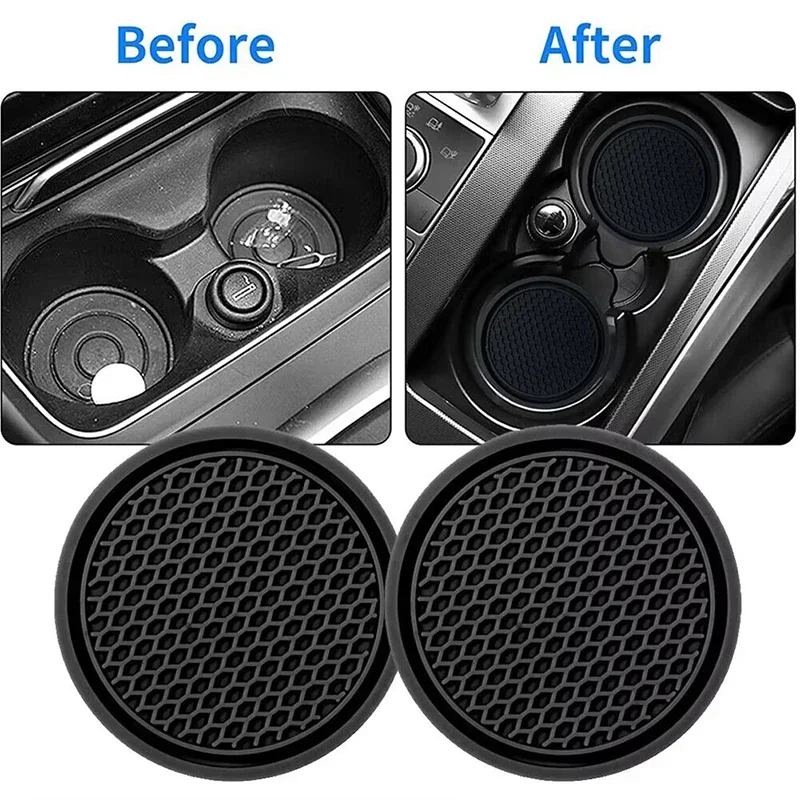2PCS Car Cup Holder Liners Non Slip Cup Coaster Inserts Auto Interior Accessories Dustproof Easy Clean Black Car Cup Mat Set