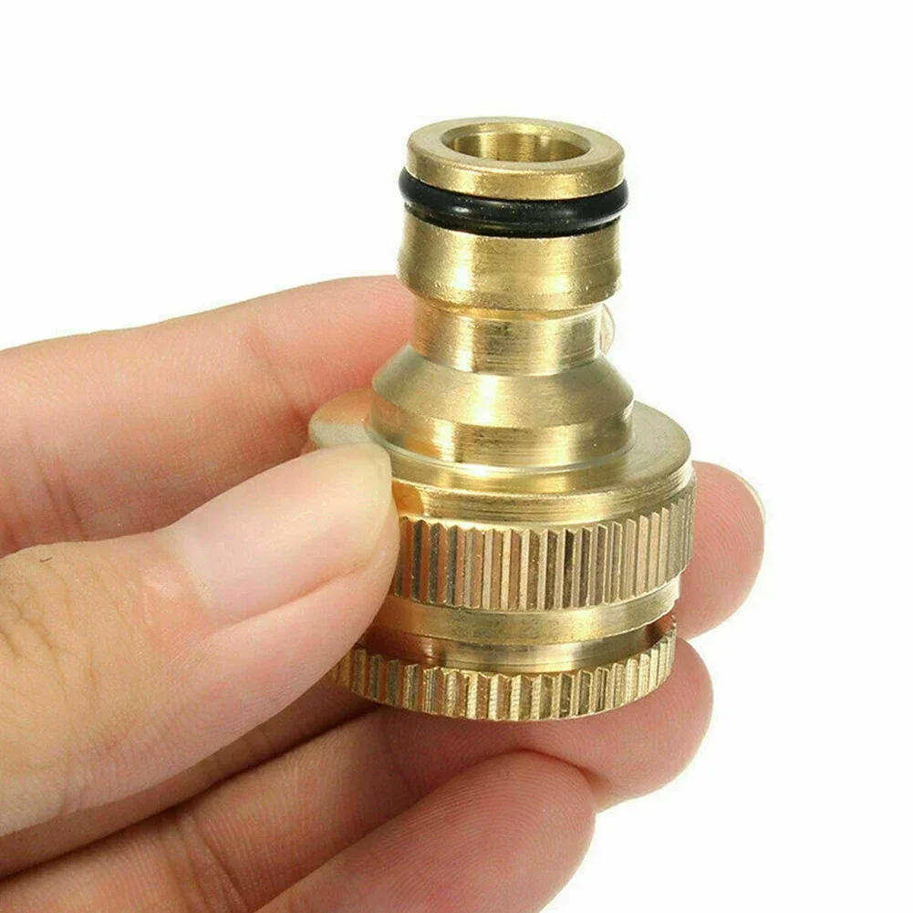 Garden Faucet Fitting Adaptor Brass Gold Universal Hose Tap Connector 1/2\'\' & 3/4\'\' Female Threaded Faucet Adapter