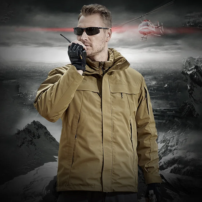 Hiking Jacket For Man Autumn Winter Tactical Waterproof Windproof Detachable 3-in-1 Thickened Outdoor Camping Fishing