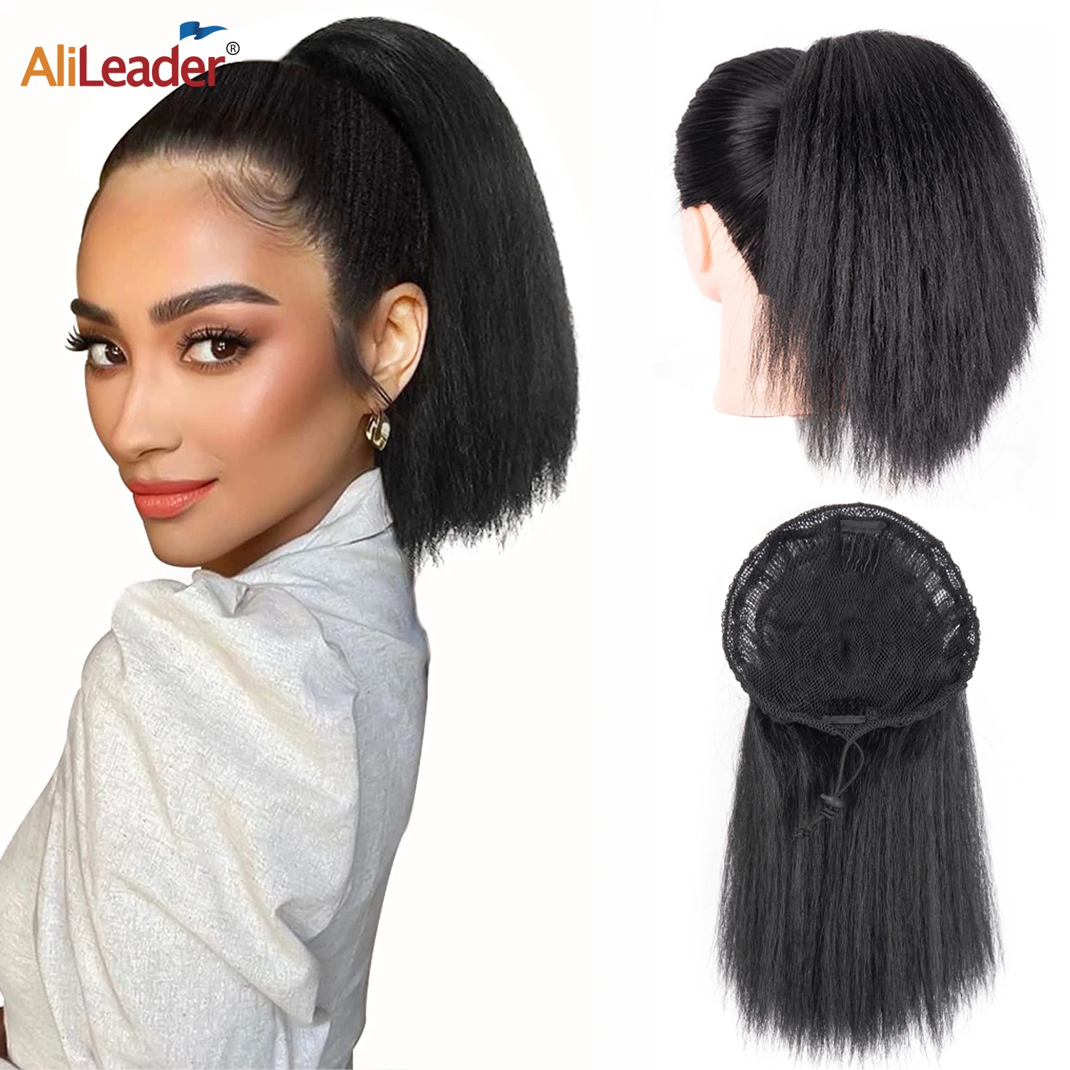 10Inch Kinky Straight Ponytail Afro Puff Yaki Straight Drawstring Ponytail Extension For Black Women Synthetic False Ponytail