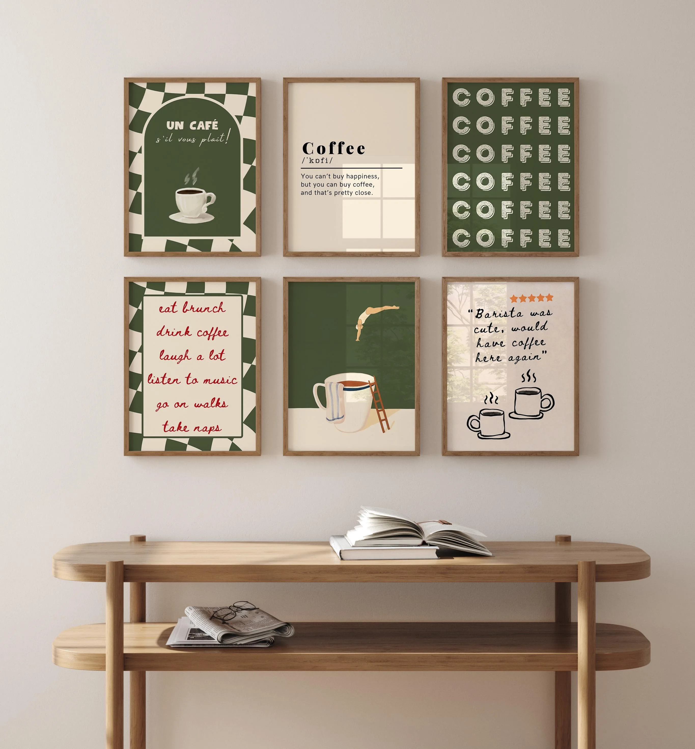 Set of 6 Coffee Prints, Coffee Diver Poster, Coffee Lover Gift Idea, Barista Was Cute Poster, Trendy Kitchen Gallery Wall Set