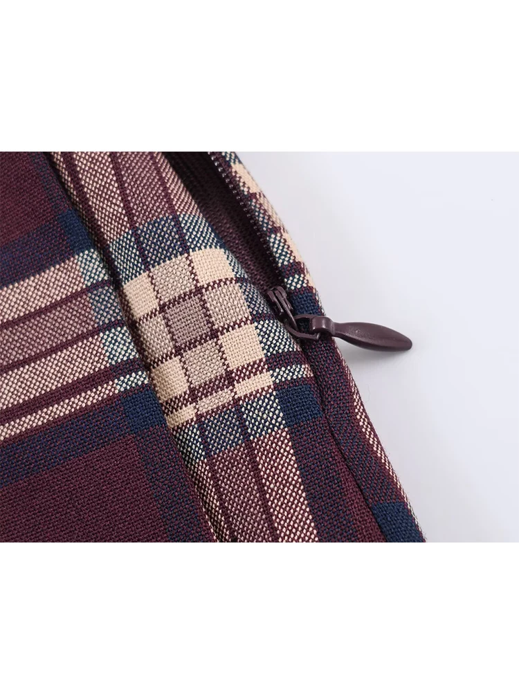 Tfmln primavera retro xadrez saias conjunto para mulheres solto manga cheia de couro pescoço jaqueta cintura alta plissado shorts saias commute terno