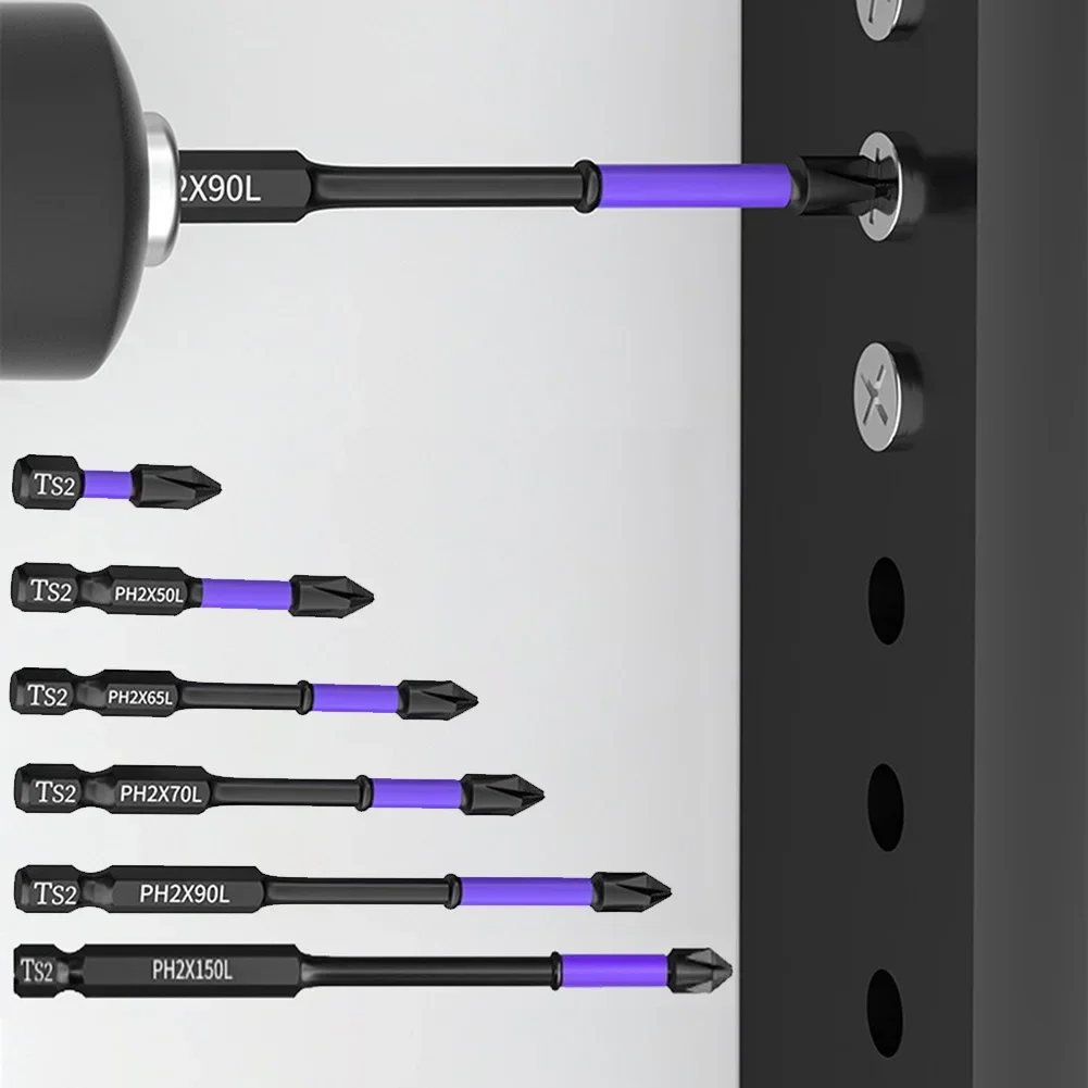 1Pcs Non-Slip PH2Magnetic Batch Head 25mm-150mm Screwdriver Bits Alloy Steel Cross Screwdriver Hardness Impact Drill Bit