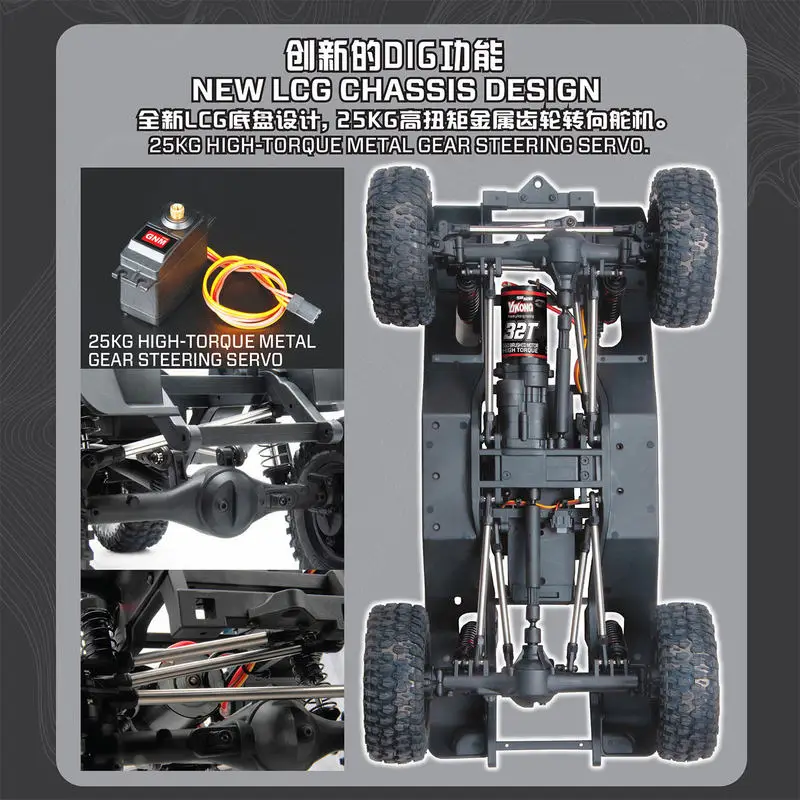 Yikong 1/10 Scale RC Car Remote Control Electric Brushed Climbing Vehicle Off-Road Dual Speed with Differential Lock Model Gifts